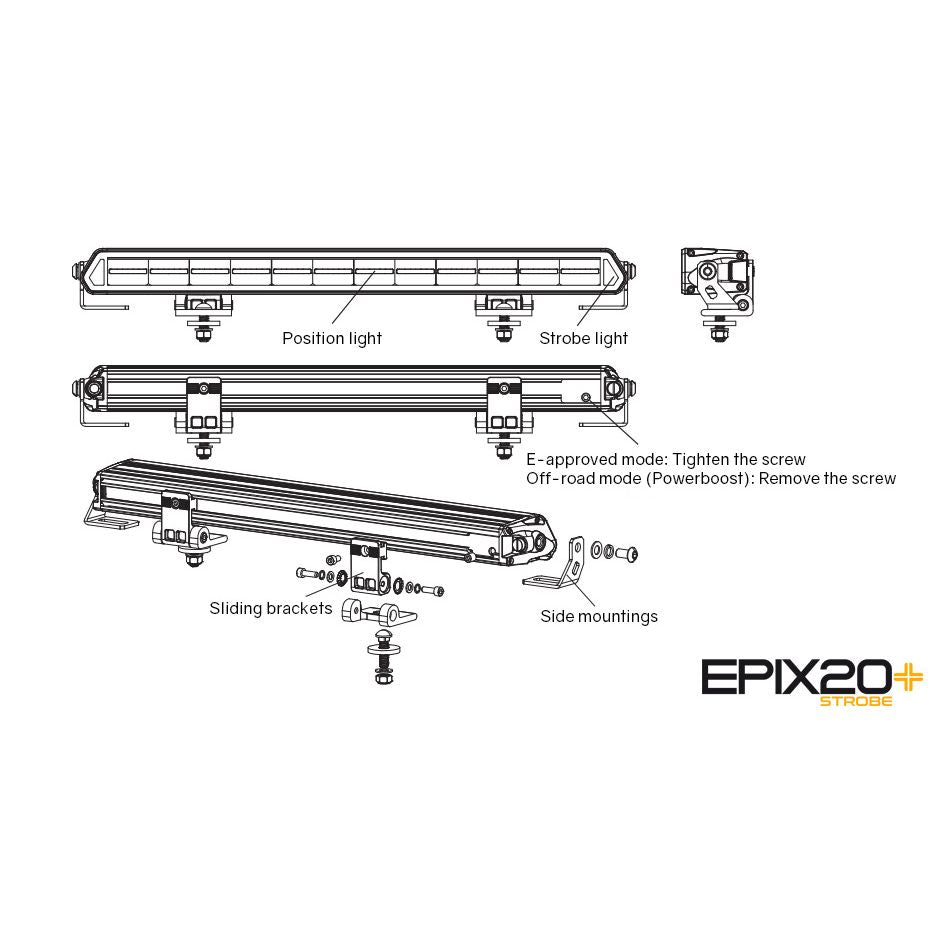 LEDSON Epix20+ Work Strobe LED-Ramp 20" 180W Powerboost, orange/röd pos, blixt - ÖREBRO MC SERVICE