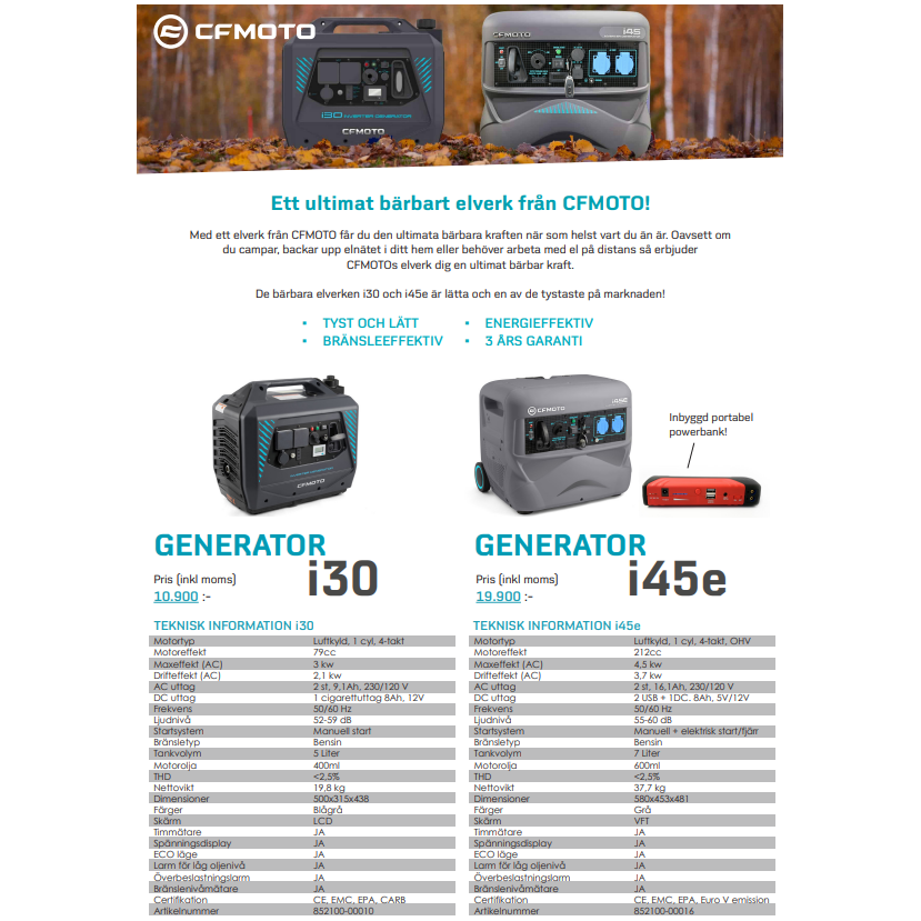 Elverk CFMOTO i45E 4,5KW